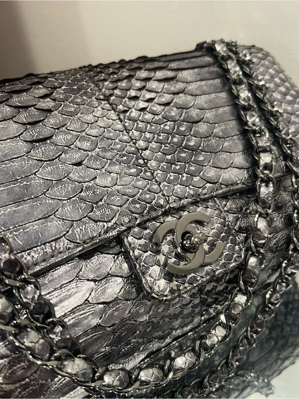 Chanel Cruise 2007 Collection Metallic Silver Python Soho Flap Shoulder Bag